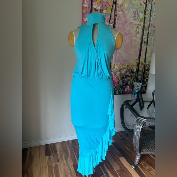 Stunning Aqua summer dress. Wear long or short. Side slit. NWT. Venus Sz M - Picture 2 of 7